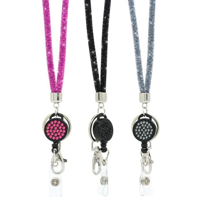 Collier de longe avec porte-carte, cordon en cristal de sangle de cou bling  avec id clair