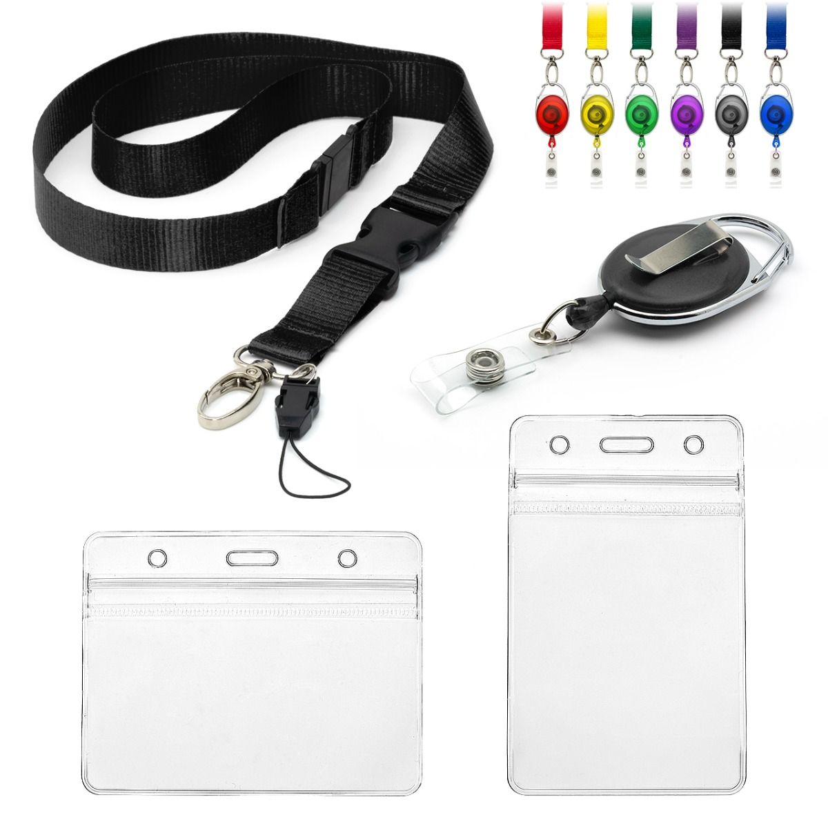 Detachable Dual Lanyard with Card Holders ID Badge Reel 4pc Combo