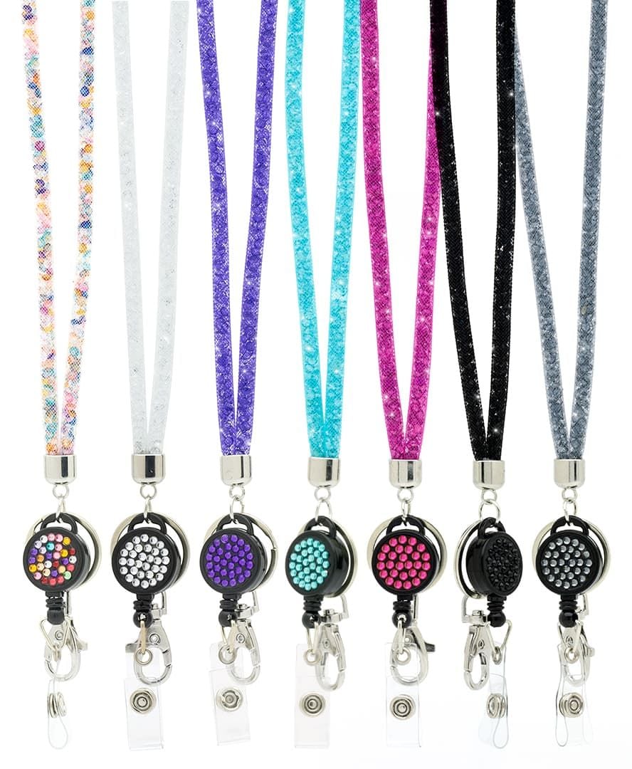 Sparkly Crystal Lanyard - Retractable Neck Strap with Metal Clip